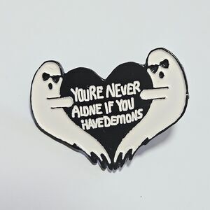 You're Never Alone If You Have Demons Heart Ghost Punk Brooch Retro Pin